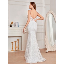 Contrast Mesh Bodycon Splicing Maxi Dress for Wedding Party, Elegant Sleeveless Mermaid Hem Dress for Women