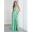 Elegant Extra-long Cami Dress - Classic Solid V Neckline, Delicate Ruffle Trim Details, Dramatic Split Sleeveless Design, Sultry Backless Style - Exuding Elegance, Perfect for Wedding Occasions, Designed for Women