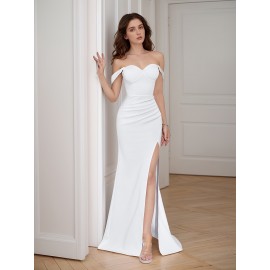 Elegant Off-the-Shoulder Mermaid Gown with High Slit and Choker Neckline - Perfect for Wedding or Formal Events