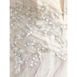 High Slit Luxury Beach Wedding Dresses, Sweetheart Lace Up Back A-Line Tulle Formal Evening Gowns with Hand Beading for Women