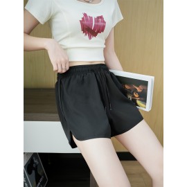 Solid Color Drawstring Shorts, Casual Elastic Waist Shorts For Spring & Summer, Women's Clothing