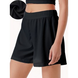 Sold Ribbed Elastic Waist Shorts, Casual Basic Shorts For Summer & Spring, Women's Clothing