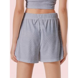 Sold Ribbed Elastic Waist Shorts, Casual Basic Shorts For Summer & Spring, Women's Clothing