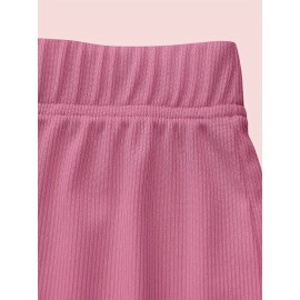 Sold Ribbed Elastic Waist Shorts, Casual Basic Shorts For Summer & Spring, Women's Clothing