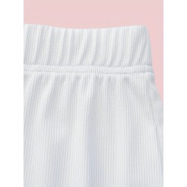 Sold Ribbed Elastic Waist Shorts, Casual Basic Shorts For Summer & Spring, Women's Clothing