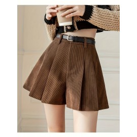 Chic Women's High-Waist Pleated Corduroy Shorts - Durable, Non-Elastic, Perfect for Casual All-Season Wear