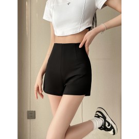 Solid Color Slim Shorts, Casual High Waist Shorts For Spring & Summer, Women's Clothing