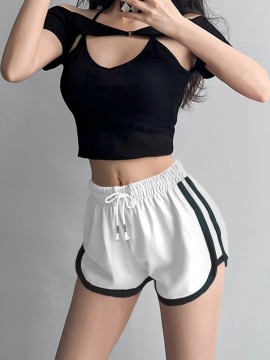 Women's Breathable White Casual Athletic Shorts - Loose Fit, Drawstring Waist, Perfect for Running & Fitness