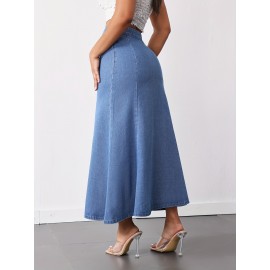 Women'S High-Waist Mermaid Denim Skirt, Casual Style, Non-Stretch Cotton Blend, Solid Color, with Zipper Detail, for Spring/Summer/Fall - Woven Fish Tail Skirt