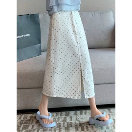 Elegant Whisker High Waist Maxi Denim Skirt - Women's Denim Skirts with Polka Dots Print, Stylish and Comfortable Design, Perfect for Casual Daily Wear and Outdoor Activities - Women's Denim Jeans & Clothing