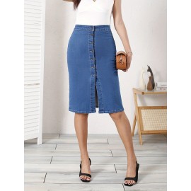 Fashion Loose Slim Denim Skirt, Split A-line Bag Hip Skirt Long Skirt, Women's Clothing