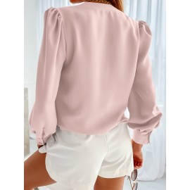 Women's Business Casual Tops Summer Long Sleeve Silk Button Down Shirts V Neck Chiffon Blouses