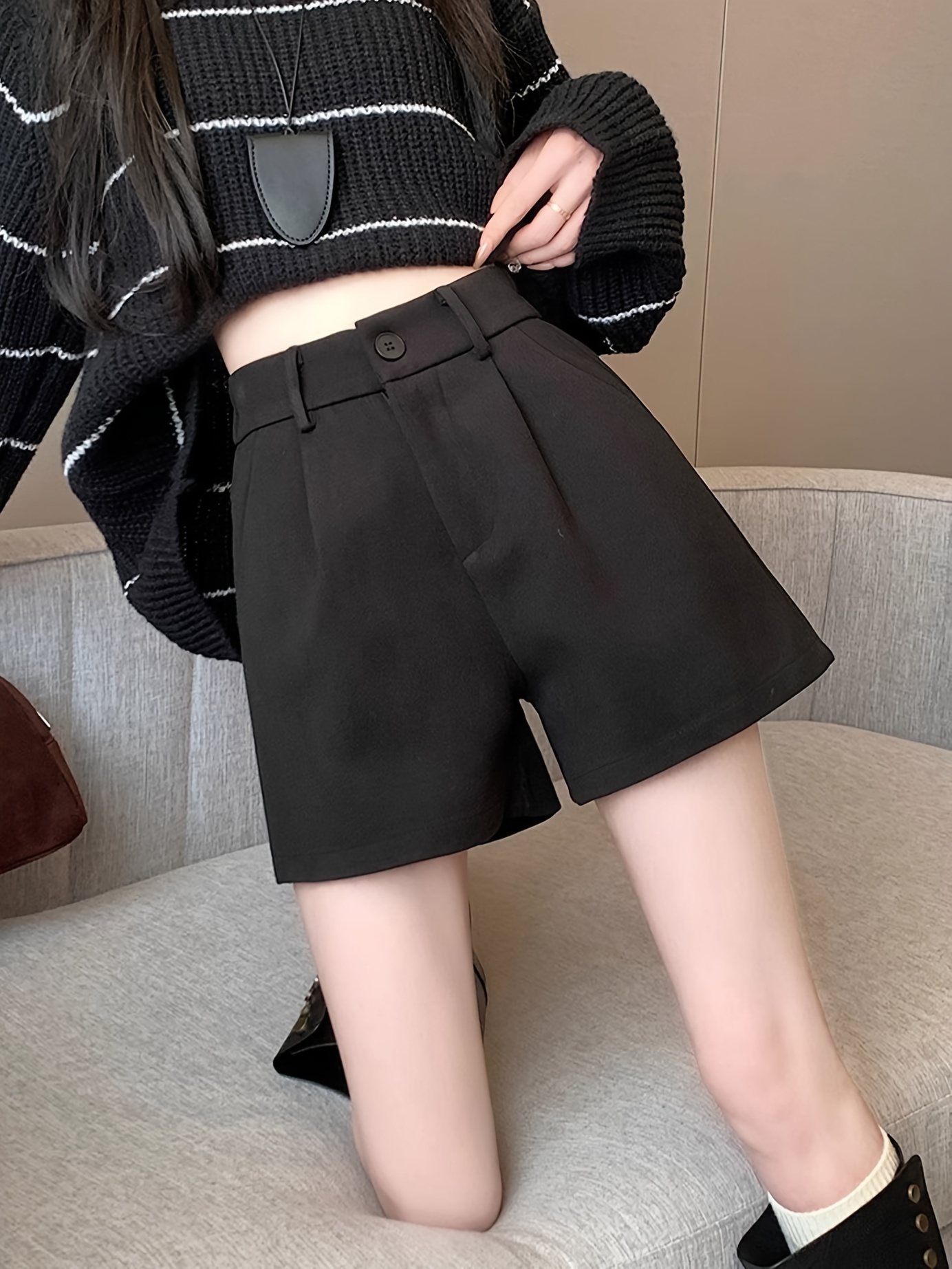 elegant high waist fleece shorts for women slimming a       with pockets details 2