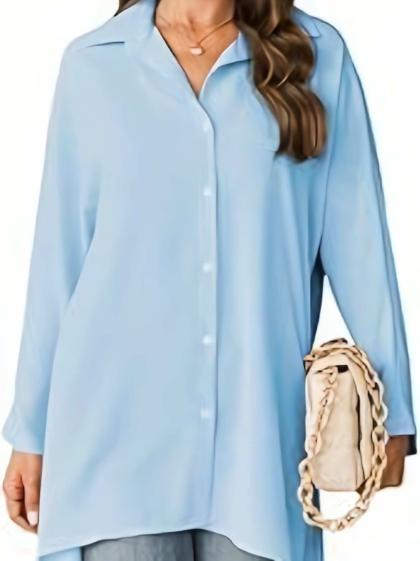 womens oversized t shirt button up long sleeve shirt v neck loose flowy shirt details 4